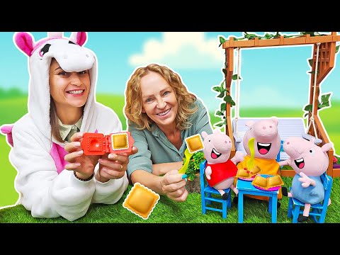 🍝 Ravioli für Familie Wutz - Peppa isst im Einhorn Café! Kochspaß mit Nicole