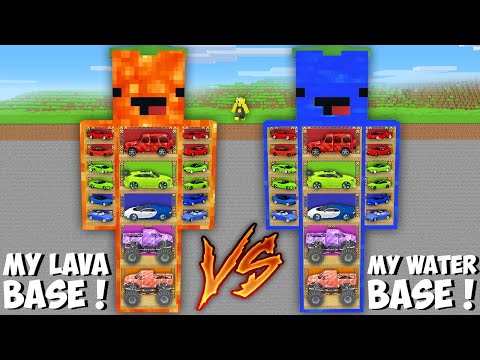 MY SECRET BASE WITH CARS in Minecraft ! LAVA vs WATER HOUSE !