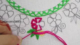 Most beautiful hand embroidery floral neckline design for kurti