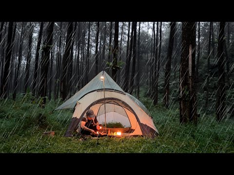 CAMPING in Long HEAVY Rain, Build Warm Tent, Relax and enjoy food and drinks