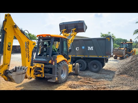 Mahindra and JCB 3DX Loading Wed Mix in 4 Truck for New Road Construction work | Jcb video | Truck
