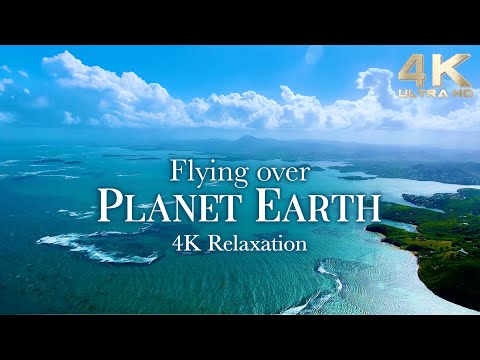 Bird Eye View Flying Over Planet Earth &amp; Ambient Relaxing Music Ambience - 4K Drone Footage