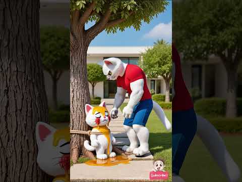 القط الصغير بيقص شعر مرات ابوه😼و هي بتربطوه في الشجره و تحط عليه عسل علشان النحل يقرصوا #shorts #ai