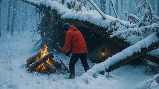 Building a Warm and Cozy Wood Shelter for Survival, 9 Days of Survival in a Harsh -30°C Snowy Forest