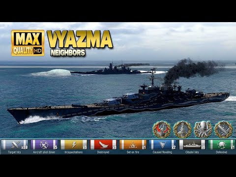 Cruiser Vyazma  Interesting game on map Neighbors   World of Warships