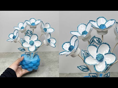 Plastic Bottle caps craft ideas | Best out of waste | Membuat bunga hias dari tutup botol dan sendok