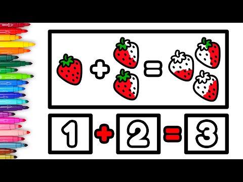 Dibuja y Colorea 🌈 Aprende a SUMAR con FRESAS 🍓1️⃣➕2️⃣🟰3️⃣🍓