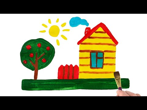 How to Draw and Paint House Scene Landscape for Kids and Toddlers | Acrylic painting for kids