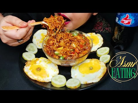 ASMR EATING SPICY NOODLES | HALF FRY EGG | EATING SHOW | BIG BITES