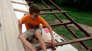 Roof description slanted supports Earthbag House