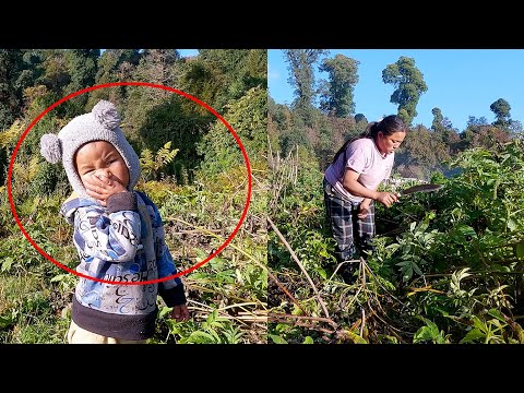 Mom & son cutting bushes II Jonson learning pastors duties with mom@Manjitamrnati