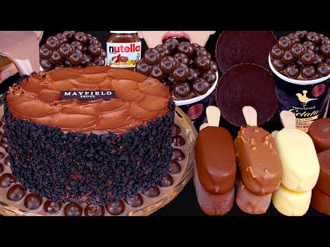 ASMR MALTESERS CHOCOLATE CAKE MAGNUM ICE CREAM NUTELLA DESSERT MUKBANG 초콜릿 먹방チョコレート 咀嚼音EATING SOUNDS