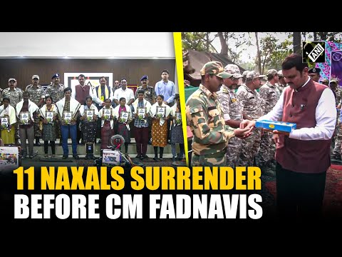 11 Naxals surrender before Maharashtra CM Fadnavis at Gadchiroli Police headquarters