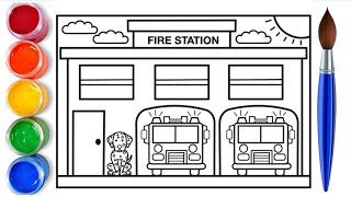 How to draw easy fire station drawing | step by step for kids