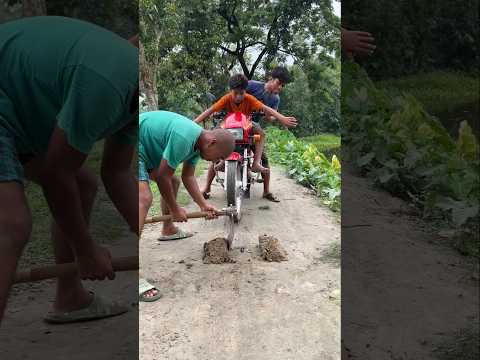 Motorcycle removing cake lying on the ground