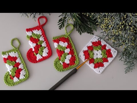 🎄🧦10 Minute Easiest & Cute Crochet Granny Square Christmas Stockings Hack