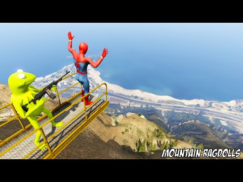 GTA 5 Mountain Ragdolls KERMIT The Frog Vs Spiderman (Euphoria Physics, Funny Moments)