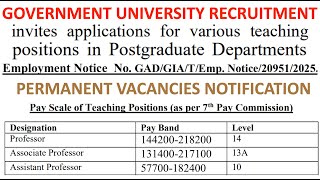 Permanent Assistant Professor Recruitment Notification in Govt. College | With PG Rs 1,82,400 pm