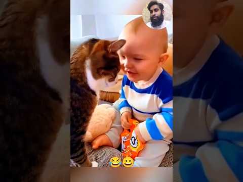 Reaction😀😂(cat vs baby) #funny #cat #catdogfuns #animalshorts #cute #pets #reaction #shorts #baby