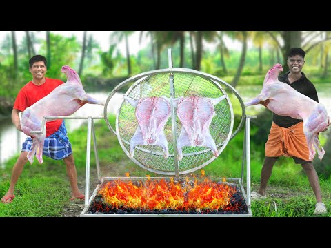 GYROSCOPE MUTTON GRILL | Cooking Whole Goat In Gyroscope Grill | Village Cooking