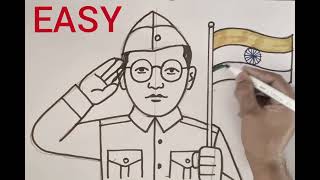 Netaji Subhash Chandra Bose drawing | Independence day drawing | Freedom fighter drawing