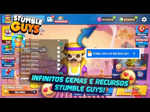 Stumble guys mod menu 0.80.5 infinito tudo desbloqueado? (emotes e skins)