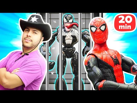 🕷️🚓 ¡Venom atrapado en la CÁRCEL! Juegos de policías con Eduardo y Spiderman