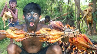 Survival in the rainforest - Cooking chicken recipe, eating delicious in wilderness!