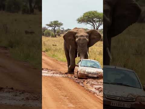 Elephant push Car in the muddy!