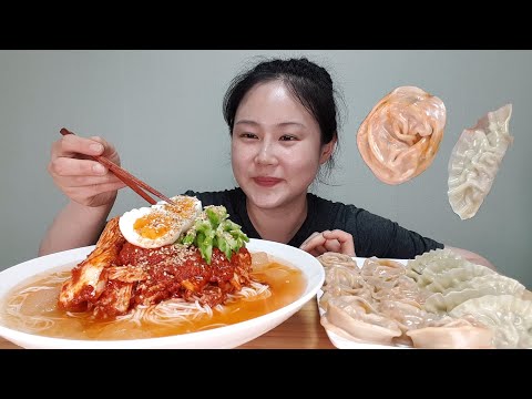 요리먹방:) 요즘 날씨에 찰떡!🤤 살얼음 동동 띄운 🔥실비김치 김치말이국수🔥 더미식 만두 먹방 spicy kimchi mukbang