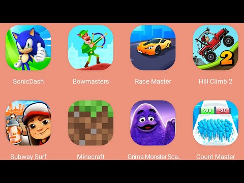 Grimace Monster Scary Survival,Count Master,Subway Surf,Sonic Dash,Bowmasters,Race Master,Minecraft