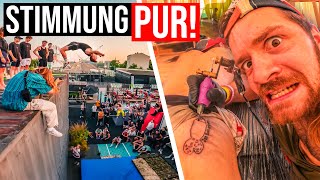 Parkour PARTY in BERLIN! | Kranker Poolsprung, dumme FAILS & Schlappen TATTOOS! | Stride Berlin Jam