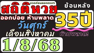 สถิติหวย ย้อนหลัง35ปี งวด 1/8/68 (งวดก่อนออกตรงๆ) คัดเฉพาะ!! ออกวันศุกร์ เดือนสิงหาคม ออกบ่อยที่สุด!
