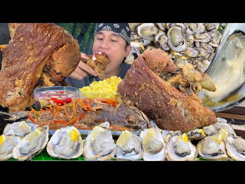 CRISPY PATA with SWEET AND SOUR LAPULAPU & FRESH OYSTER MUKBANG | PORK, FISH, OYSTER, EGG RICE