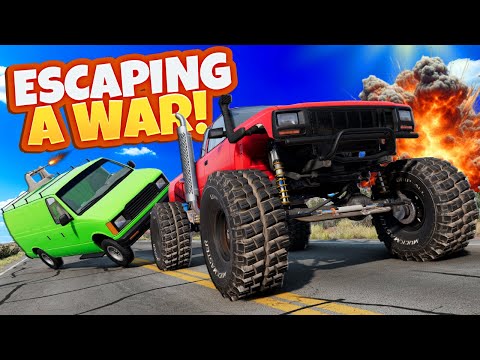 Escaping Cannon Cars with a MONSTER Truck in BeamNG Drive Mods!