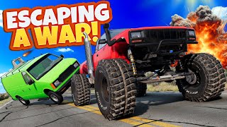 Escaping Cannon Cars with a MONSTER Truck in BeamNG Drive Mods!