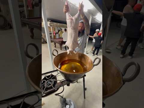 Deep fried piglet for our family cookout #deepfrying #wholepig #backyardcooking