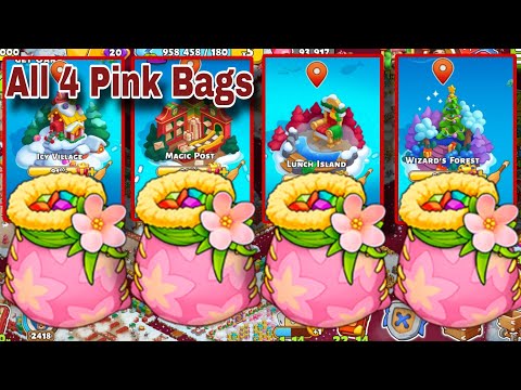 All 4 Pink Bags On Igy Village,Magic Post,Lunch Island,Wizard's Forest | Family island Pink Bags