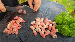 Chicken HEARTS Over Open Fire | Primitive ASMR Cooking