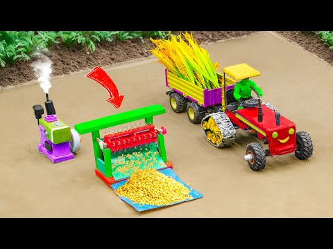 Diy tractor making mini automatic paddy thresher machine science project