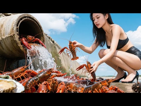 【English sub】废弃管道口藏猛货，一窝大龙虾让小章怀疑人生，这也太刺激了赚翻【赶海小章官方频道】