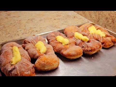 como hacer este pan frito relleno con crema pastelera