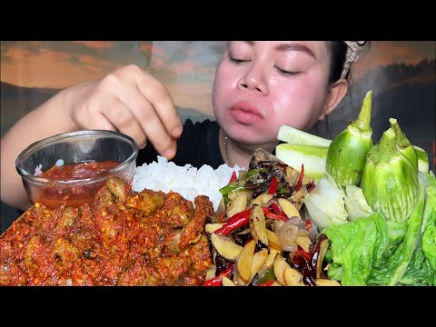 ikan asin jengkol goreng jeroan ayam sambal  pedas lalaban sawi sambal tetasi terong Mukbang