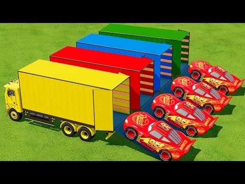 CARS OF COLORS ! MCQUEEN CARS TRANSPORTING WİTH COLORS TRUCKS ! FS 22