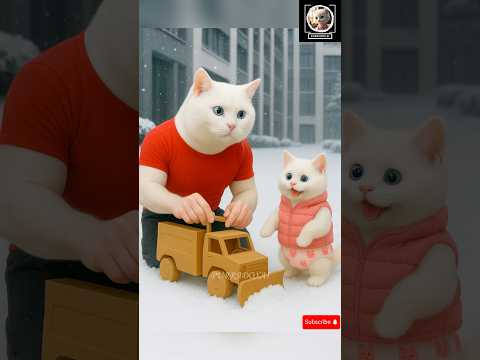 Kitten was teased for playing with a cardboard snow-plow truck, so Daddy built a robot snow-plow.