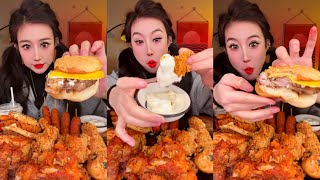 Food Fight! Mukbang Challenge: Spicy Fast-food Spicy Burger 🍔 Fried Chicken 🍗 Sausages 🥖🔥