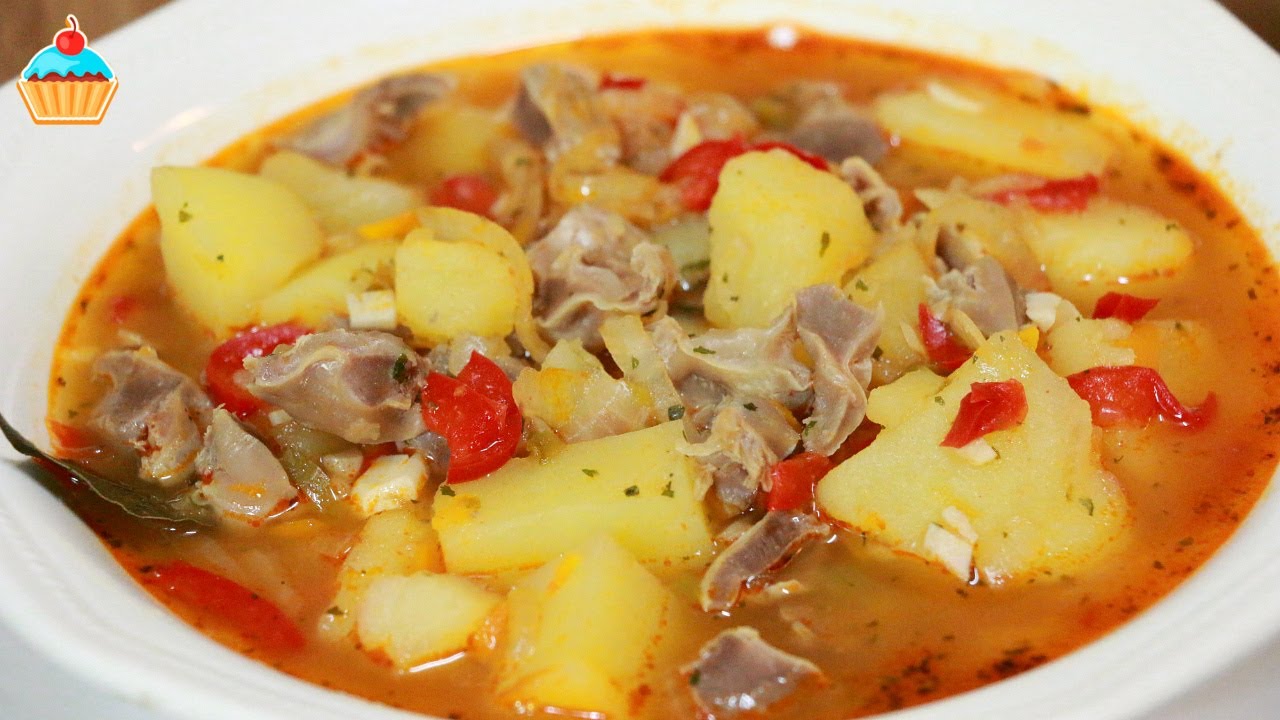 Куриные желудочки с картофелем!