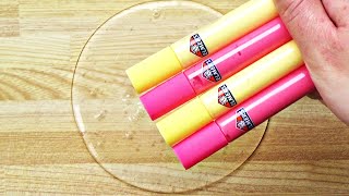 Slime Coloring with ELMER'S Glue! Mixing Pink & Yellow Glue into Clear Slime! Satisfying ASMR Slime!