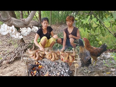 Survival in the forest, Catch and cook chicken for jungle food, Chicken hot chili roasted for dinner