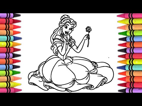 How to colour Easy belle disney princess colouring step by step